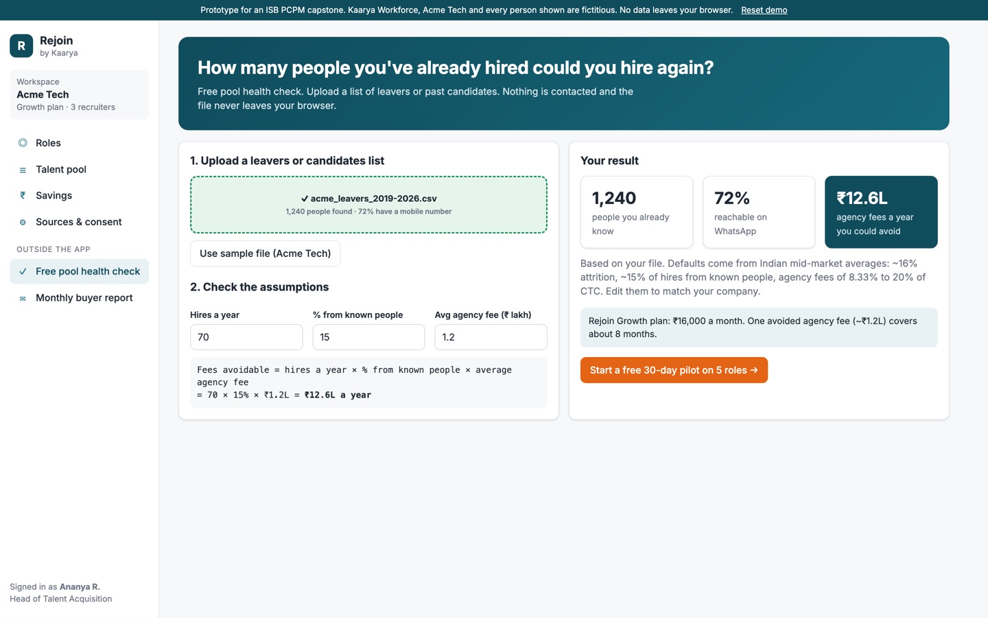 Rejoin pool health check: upload a leavers list and see how much agency fee you could avoid